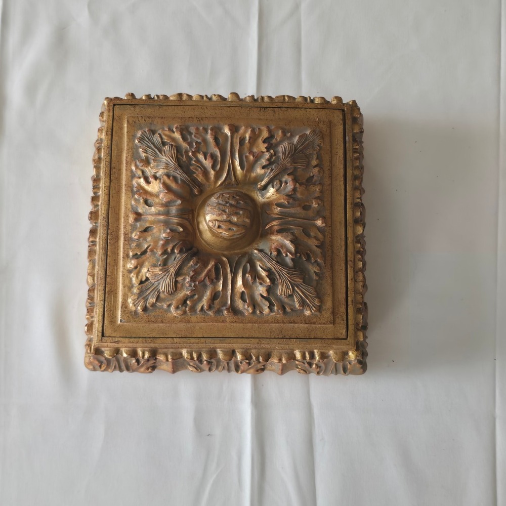 World Bazaars Gold Acanthus Leaf Trinket Box Ornate Square Jewelry Keepsake